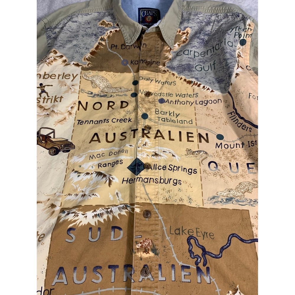 Chaps Ralph Lauren Australien Australian Map Print Button-up Shirt Mens M Cotton - Picture 2 of 8